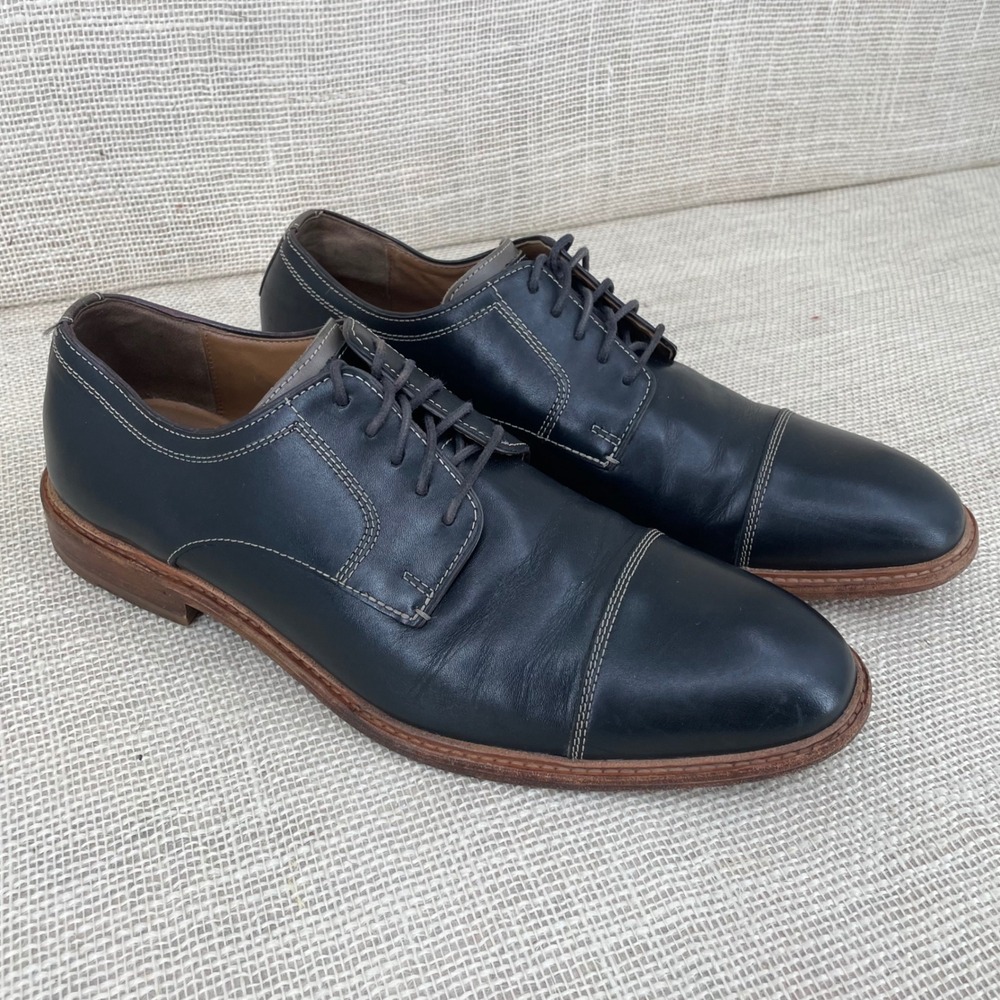 Johnston & Murphy Navy Sheepskin Leather‎ Cap Toe Oxford Shoes Mens 12M 20-9511